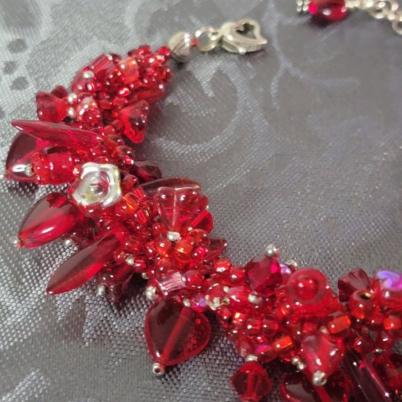 Unique Siri Chunky Red Crystal Red Corral Bracelet with 925 Silver - Picture 9 of 11